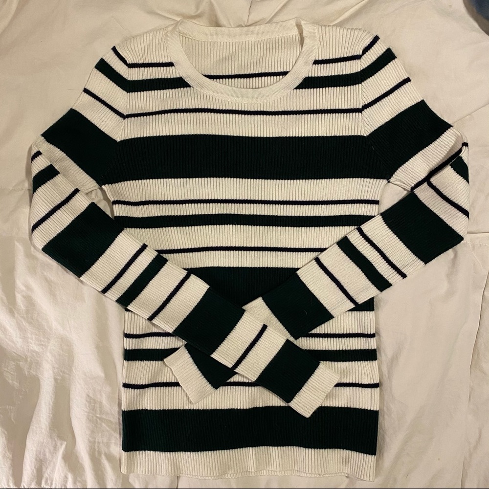 Striped Ribbed Fitted Long Sleeve Top